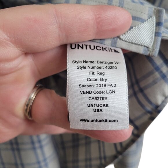 UNTUCKit Benziger WF Regular Fit Wrinkle Free Gray Blue Long Sleeve Shirt Size M - Picture 7 of 12